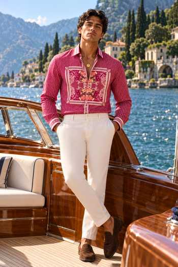 Buy Mr. Ajay Kumar Pink Cotton Ricardo Printed Shirt Online at Aza Fashions Buy_Mr. Ajay Kumar_Pink Cotton Ricardo Printed Shirt _Online_at_Aza_Fashions