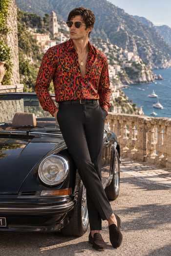 Mr. Ajay Kumar Multi Color Cotton Sable Animal Print Shirt Online at Aza Fashions Mr. Ajay Kumar_Multi Color Cotton Sable Animal Print Shirt _Online_at_Aza_Fashions