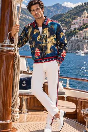 Mr. Ajay Kumar Blue , Satin, Satin, Lycra Journey Nautical Bomber Jacket Online at Aza Fashions Mr. Ajay Kumar_Blue , Satin, Satin, Lycra Journey Nautical Bomber Jacket _Online_at_Aza_Fashions