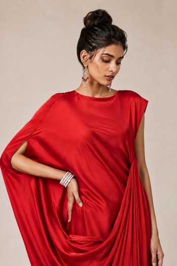 NA-KA Red Satin Boat Neck Dress Online at Aza Fashions NA-KA_Red Satin Boat Neck Dress _Online_at_Aza_Fashions