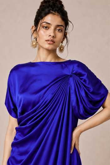 NA-KA Blue Satin Boat Neck Draped Gown Online at Aza Fashions NA-KA_Blue Satin Boat Neck Draped Gown _Online_at_Aza_Fashions