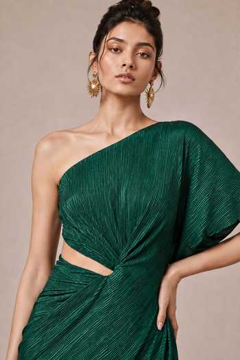 NA-KA Emerald Green One Shoulder Draped Gown Online at Aza Fashions NA-KA_Emerald Green One Shoulder Draped Gown _Online_at_Aza_Fashions