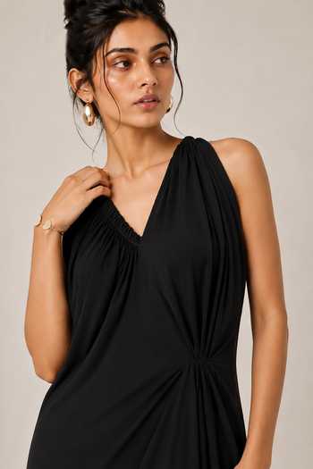 NA-KA Black Crepe Cowl Neck Gathered Pleated Gown Online at Aza Fashions NA-KA_Black Crepe Cowl Neck Gathered Pleated Gown _Online_at_Aza_Fashions