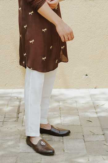Un-Cuffed Brown Silk, Muslin, Cotton Dragonfly Motif Kurta Set Online at Aza Fashions Un-Cuffed_Brown Silk, Muslin, Cotton Dragonfly Motif Kurta Set _Online_at_Aza_Fashions