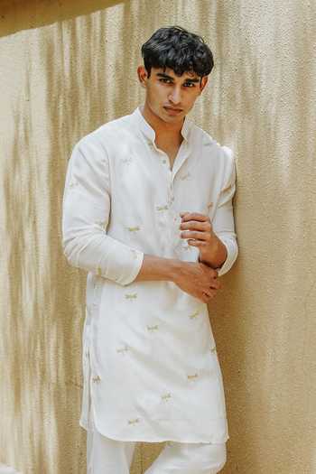 Un-Cuffed Cream Silk, Cotton, Muslin Embroidered Kurta Set at Aza Fashions Un-Cuffed_Cream Silk, Cotton, Muslin Embroidered Kurta Set _at_Aza_Fashions