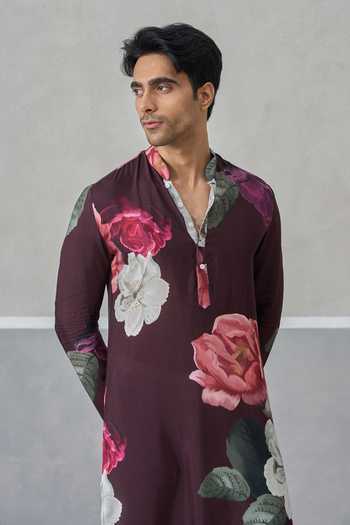 Buy Un-Cuffed Maroon Silk, Cotton, Muslin Printed Kurta Set Online at Aza Fashions Buy_Un-Cuffed_Maroon Silk, Cotton, Muslin Printed Kurta Set _Online_at_Aza_Fashions
