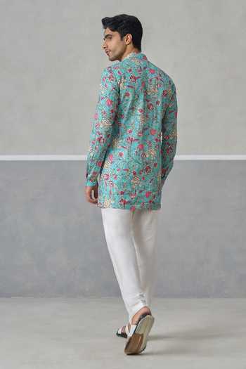 Un-Cuffed Floral Print Bundi & Kurta Set 