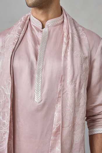 Buy Un-Cuffed Pink Silk, Linen, Cotton Thread Embroidered Kurta Set Online at Aza Fashions Buy_Un-Cuffed_Pink Silk, Linen, Cotton Thread Embroidered Kurta Set _Online_at_Aza_Fashions
