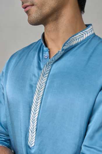 Buy Un-Cuffed Sky Blue Silk, Linen, Cotton Textured Panelled Kurta Set Online at Aza Fashions Buy_Un-Cuffed_Sky Blue Silk, Linen, Cotton Textured Panelled Kurta Set _Online_at_Aza_Fashions