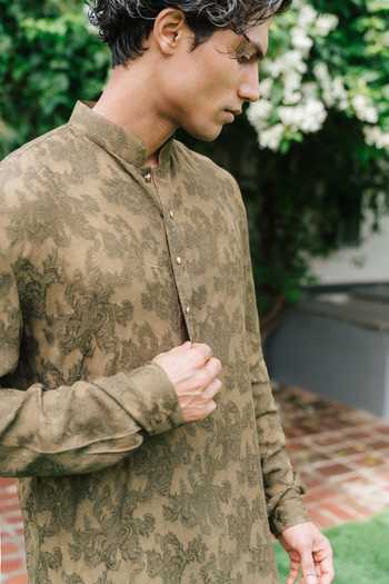 Buy Un-Cuffed Olive Green Cotton, Jacquard, Silk, Muslin Woven Kurta Set Online at Aza Fashions Buy_Un-Cuffed_Olive Green Cotton, Jacquard, Silk, Muslin Woven Kurta Set _Online_at_Aza_Fashions