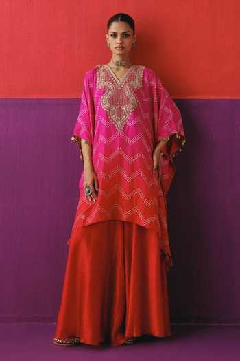 Pink City By Sarika Zigzag Bandhani Pattern Kaftan & Sharara Set 