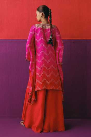 Pink City By Sarika Zigzag Bandhani Pattern Kaftan & Sharara Set 