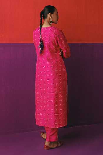 Pink City By Sarika Flower Bandhani Silk Kurta Pant Set 