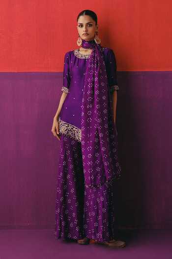 Pink City By Sarika Bandhani Pattern Asymmetric Kurta Set 
