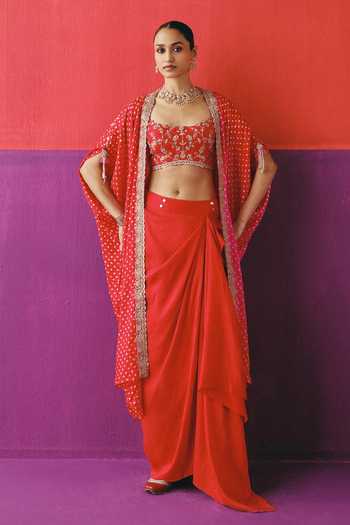 Pink City By Sarika Embroidered Cape Skirt Set 