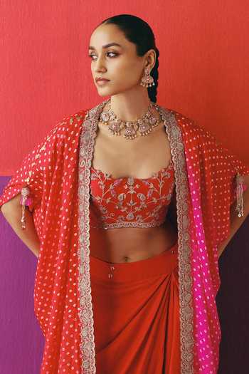 Pink City By Sarika Embroidered Cape Skirt Set 