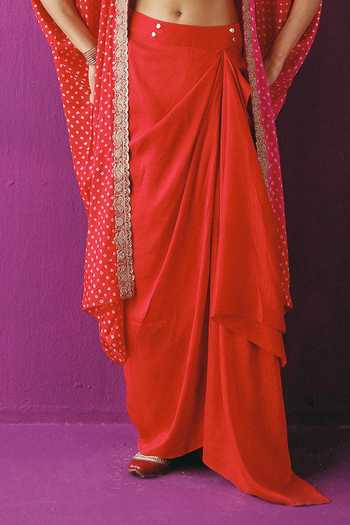Pink City By Sarika_Pink Silk Sweetheart Neck Embroidered Cape Skirt Set _Online_at_Aza_Fashions