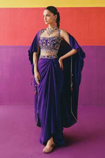 Pink City By Sarika Rangsaaz Embroidered Cape Skirt Set 