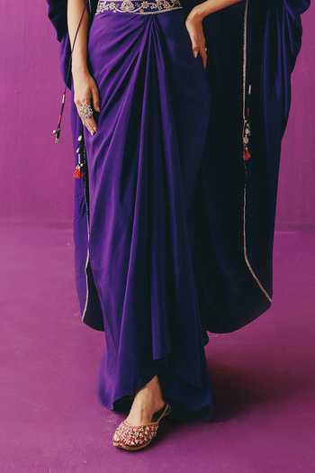 Shop_Pink City By Sarika_Purple Silk Sweetheart , Open Rangsaaz Embroidered Cape Skirt Set _Online_at_Aza_Fashions