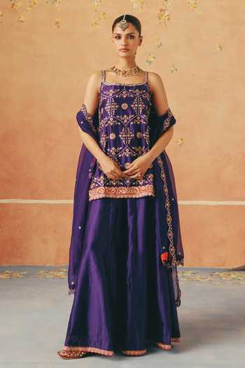 Pink City By Sarika Jamun Gul Embroidered Kurta Sharara Set 