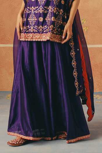Buy_Pink City By Sarika_Purple Silk, Organza, Chanderi Square Jamun Gul Embroidered Kurta Sharara Set _Online_at_Aza_Fashions