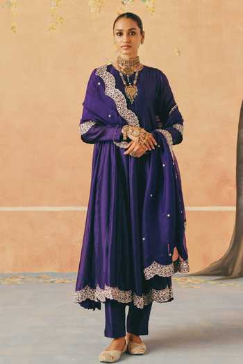Pink City By Sarika Purple Jhoom Embroidered Anarkali Set 