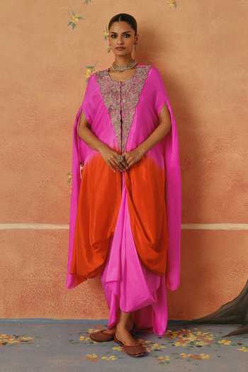 Pink City By Sarika Rang Leher Embroidered Cape Skirt Set 
