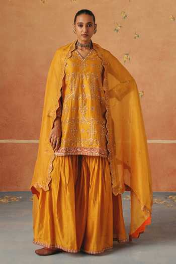 Pink City By Sarika Marigold Embroidered Kurta Sharara Set 