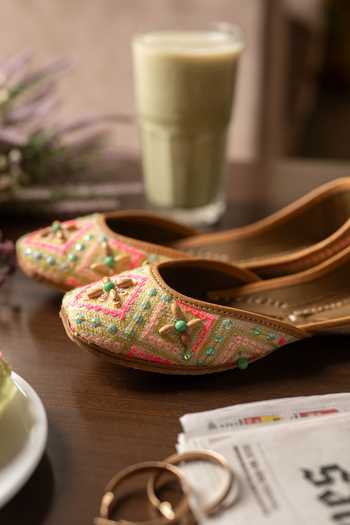 Coral Haze_Multi Color Sorbet Sequin Embroidered Juttis _Online_at_Aza_Fashions