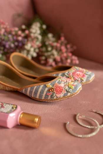 Coral Haze_Multi Color Florette Hand Embroidered Juttis _Online_at_Aza_Fashions