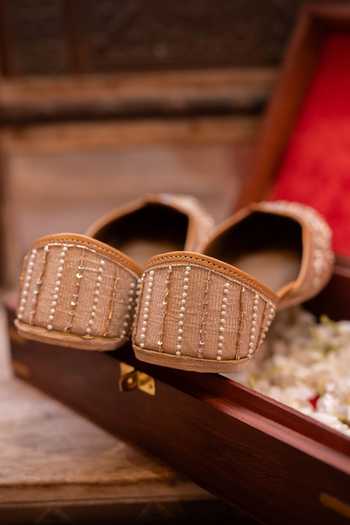 Shop_Coral Haze_Peach Zareen Hand Embroidered Juttis _Online_at_Aza_Fashions