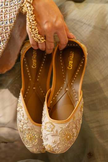 Coral Haze_Grey Gauhar Sequins Hand Embroidered Juttis _Online_at_Aza_Fashions