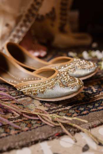 Coral Haze_Blue Firoza Hand Embroidered Juttis _Online_at_Aza_Fashions