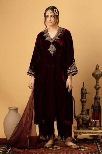 Afriya Zar-e-Makhmal Maroon A-Line Kurta Set