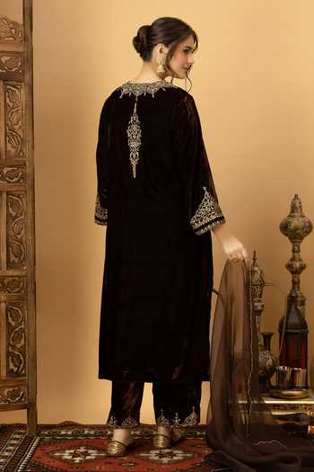 Afriya Zar-e-Makhmal Brown A-Line Kurta Set