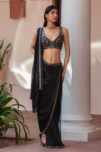 Bohame Isolde Pre-Draped Slit Saree With Blouse