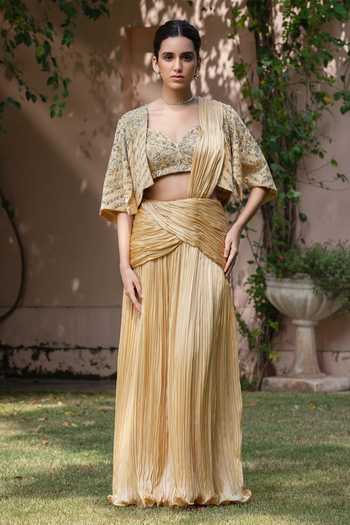 Bohame Fiora Pre-Draped Saree Set With Cape