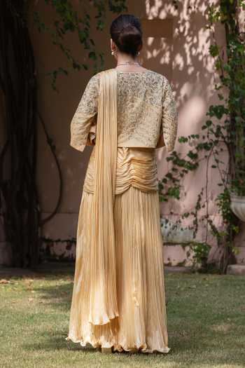 Bohame Fiora Pre-Draped Saree Set With Cape