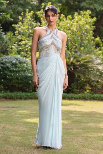 Bohame Coralie Embroidered Halter Neck Gown