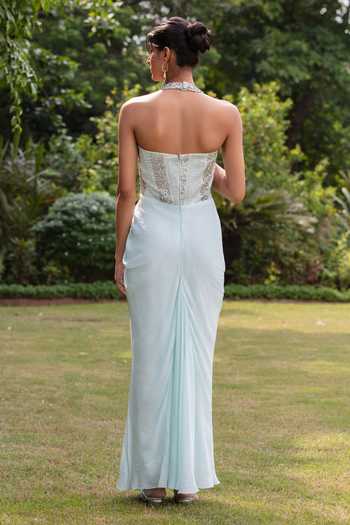 Bohame Coralie Embroidered Halter Neck Gown