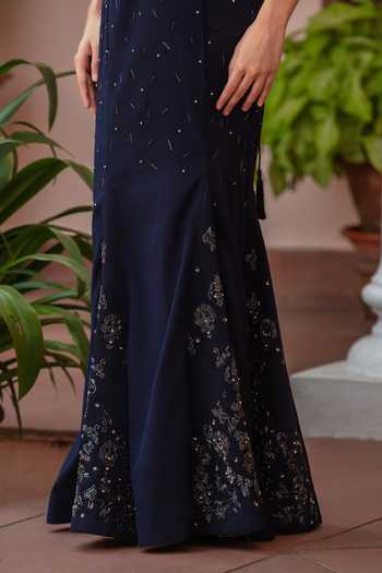 Shop_Bohame_Blue Satin, Chiffon Sequins, Stones Sweetheart Astraea Embroidered Corset Gown _Online_at_Aza_Fashions