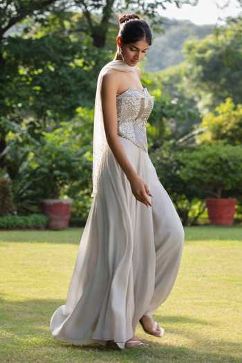 Buy Bohame Grey Crepe, Net Sequins, Beads, Stones Luna Embroidered Corset Skirt Set Online at Aza Fashions Buy_Bohame_Grey Crepe, Net Sequins, Beads, Stones Luna Embroidered Corset Skirt Set _Online_at_Aza_Fashions