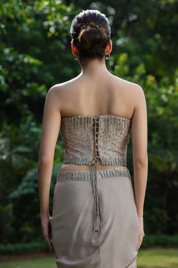 Bohame Elara Embroidered Corset Draped Skirt Set 