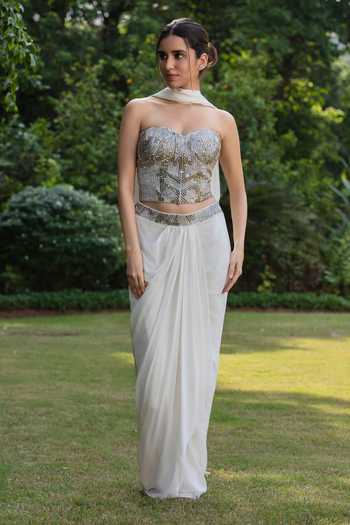 Bohame Celestia Embroidered Corset Draped Skirt Set