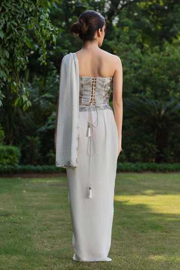 Bohame Celestia Embroidered Corset Draped Skirt Set