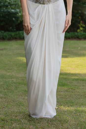 Bohame_Ivory Crepe Sequins, Beads Celestia Embroidered Corset Draped Skirt Set _Online_at_Aza_Fashions