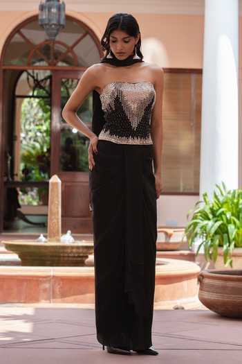 Bohame Lyanna Embroidered Corset Draped Skirt Set