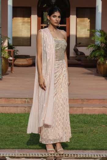 Bohame Calista Draped Embroidered Gown With Scarf