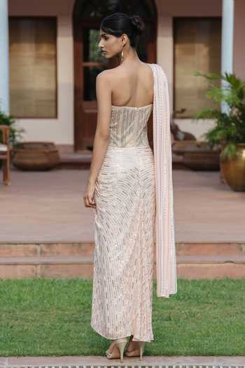 Bohame Calista Draped Embroidered Gown With Scarf