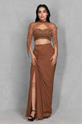 Bohame Meher Embroidered Cape & Draped Skirt Set